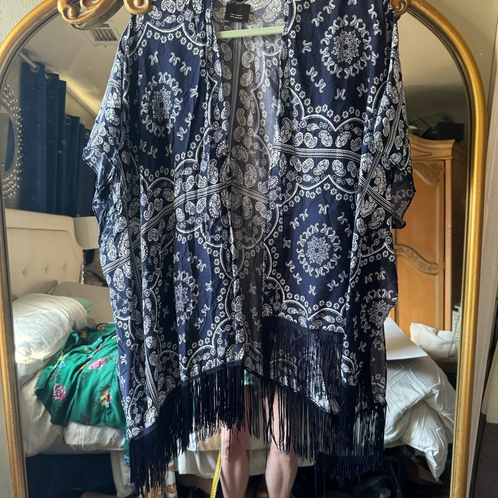 Chic Navy Kimono with Fringe by [Brand]
